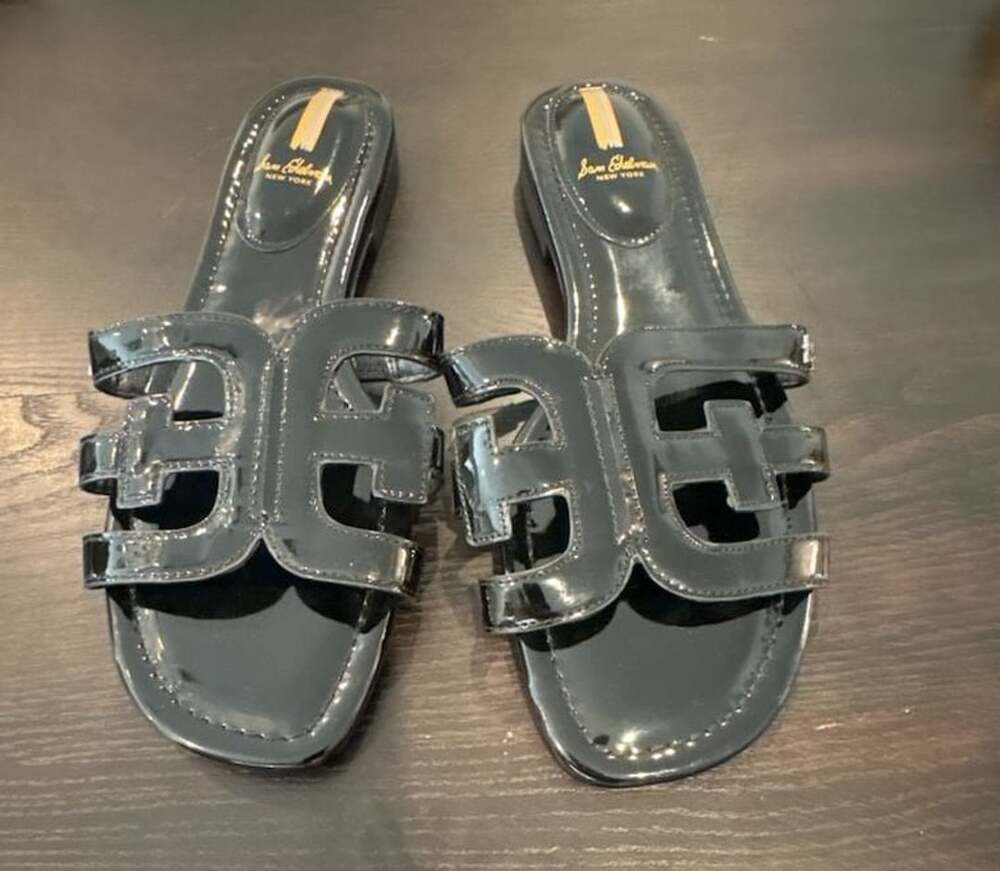 Sam Edelman Black Patent Bay Cutout Slide Sandals